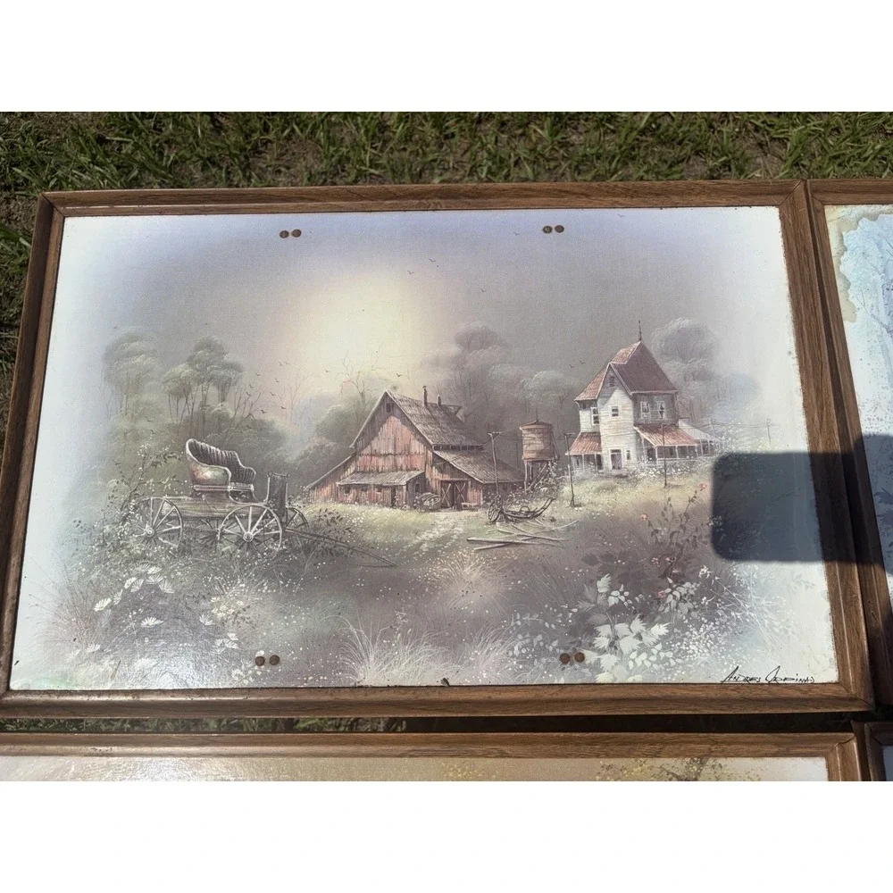 Vintage Set of 4 Andres Orpinas Folding TV Tray Tables Barn Farm Rustic Cabin